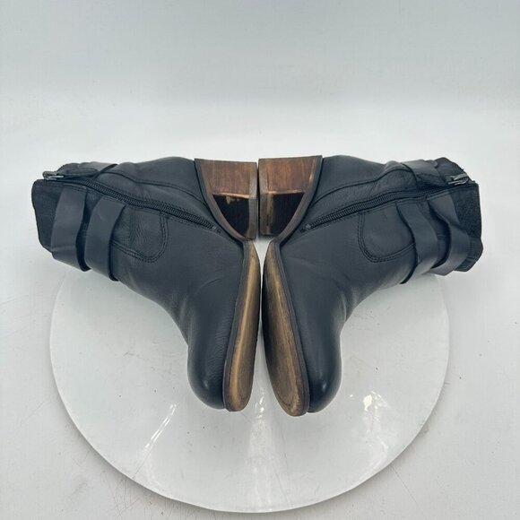 Franco Sarto A Linden2 Women Size 8.5 Black Leather Side Zip Buckle Pump Boot - Picture 7 of 11